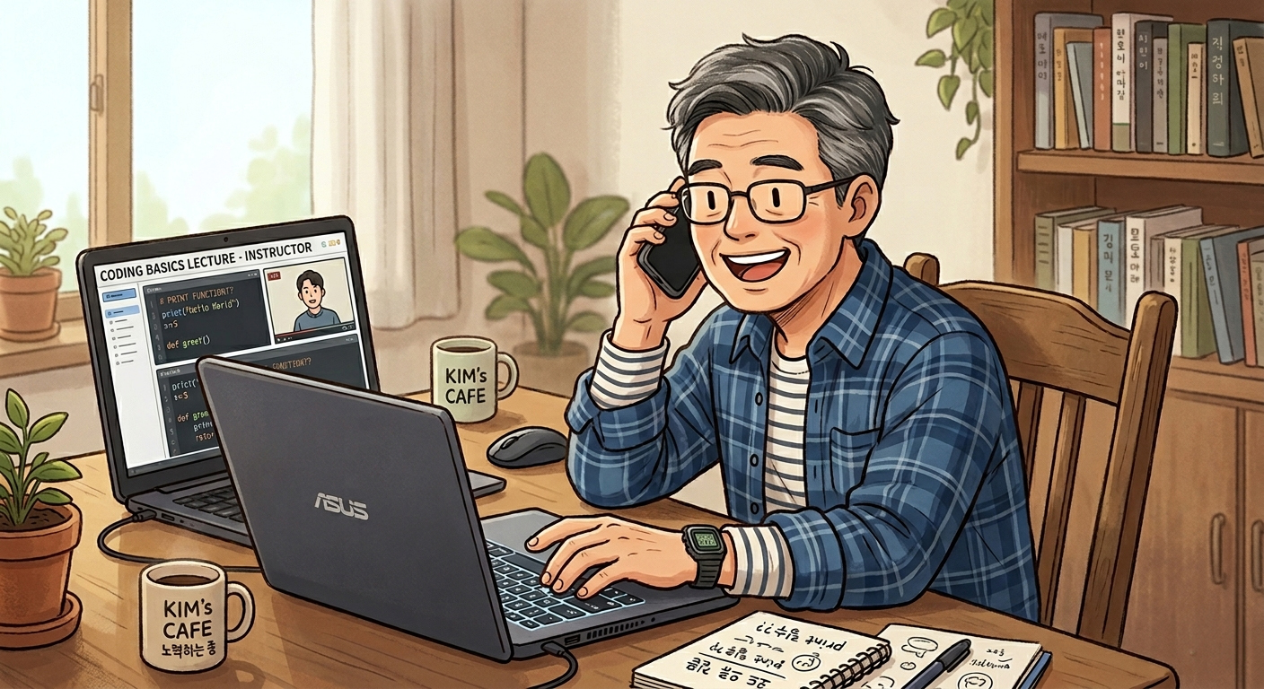 강사가 수강생을 전화로 직접 도와주는 모습